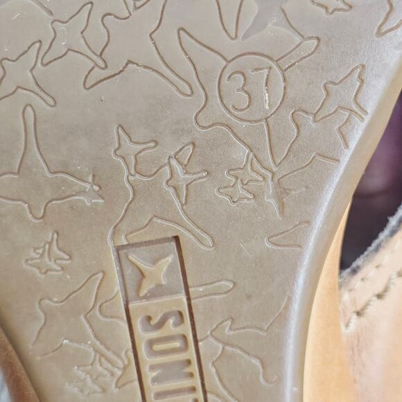 Pikolinos Tan Brown Leather Heeled Slide Sandal Shoe Women's 37 US 7 Boho Chic - Picture 9 of 10